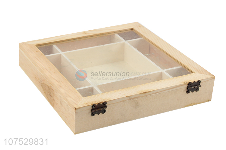 Popular products 9 compartments wooden jewelry box with clear window lid