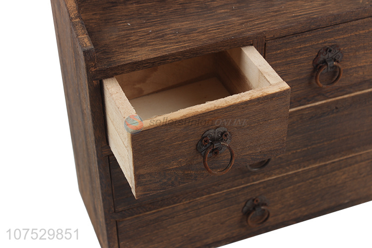 Low price burned brown wooden drawer jewelry box for home decoration