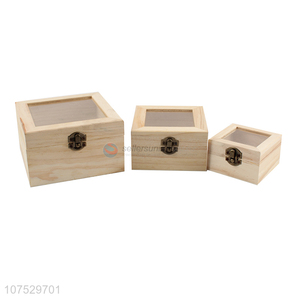 Hot products wooden jewelry box with clear glass window lid