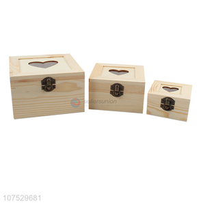 Factory direct sale wooden jewelry box with heart shape window lid