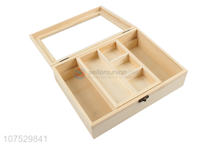 Custom 2 tier multi compartments wooden jewelry case with glass window lid