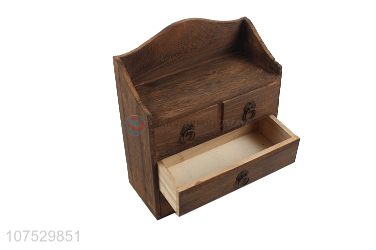 Low price burned brown wooden drawer jewelry box for home decoration