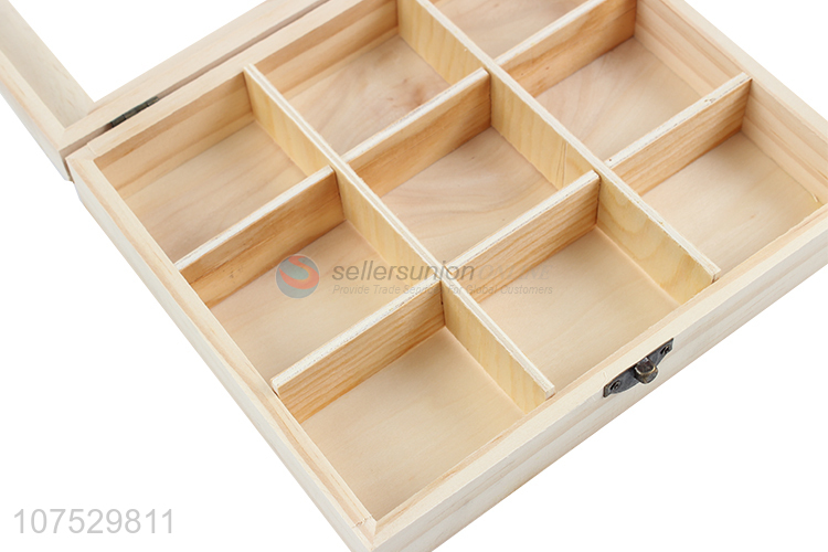 Promotional 6 compartments wooden jewelry case with glass window lid