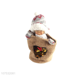 Latest arrival decorative knitted hat Christmas fabric doll in linen bag