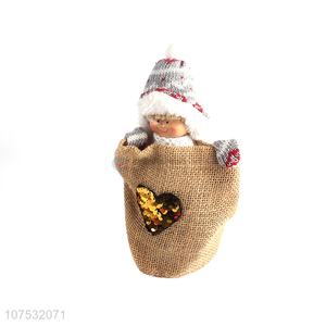 Hot products Christmas desk decoration cute fabric doll in linen bag