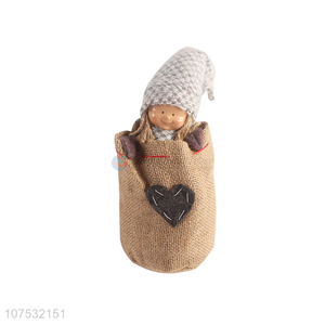 Competitive price woolen hat Christmas fabric doll in linen bag