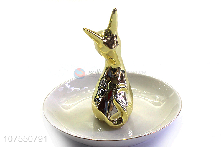 Wholesale Luxury Jewelry Holder Ceramic Plate With Animal Decoration