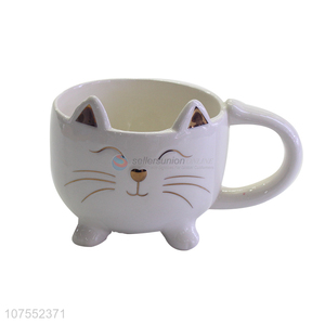 Bottom Price Lovely Cat Design Ceramic Water Cup With Handle