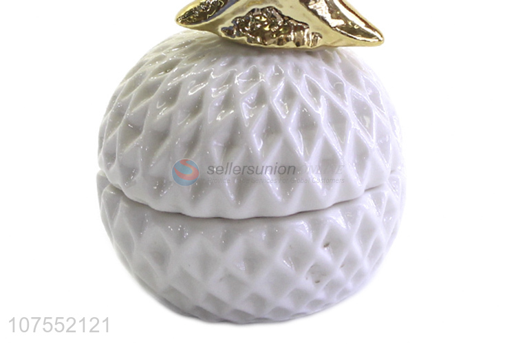 Factory Sell Household Ceramic Storage Jar With Gold Starfish Ecoration Lid