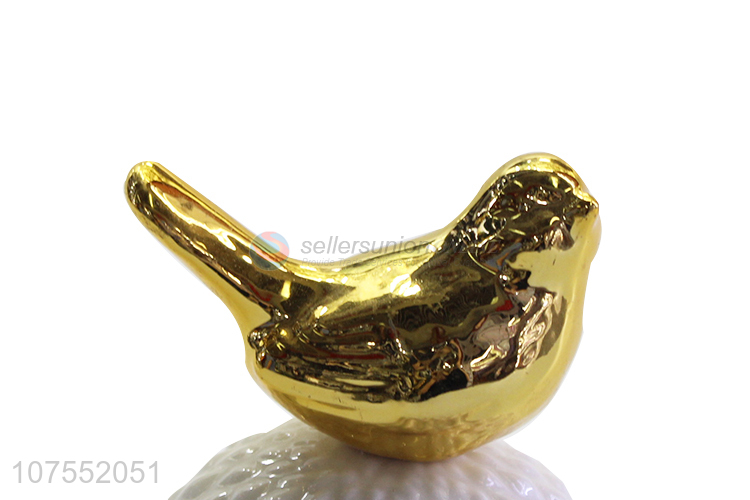 Unique Design Ceramic Storage Jar With Gold Bird Ceramic Lid