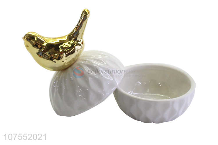 Good Price Ceramic Storage Jar With Gold Bird Ceramic Lid