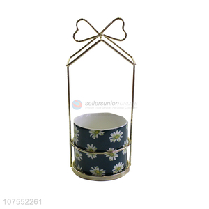 Fashion Home Decoration Ceramic <em>Flowerpot</em> With Gold Bowknot Iron Rack