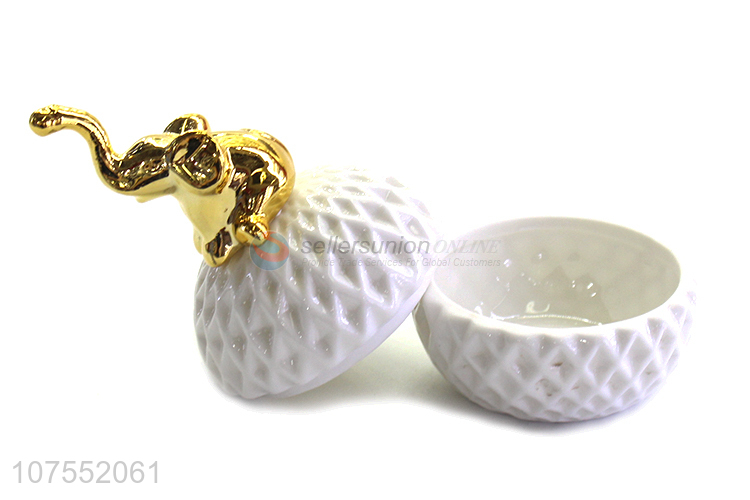 Factory Sell Ceramic Storage Jar With Gold Elephant Ceramic Lid