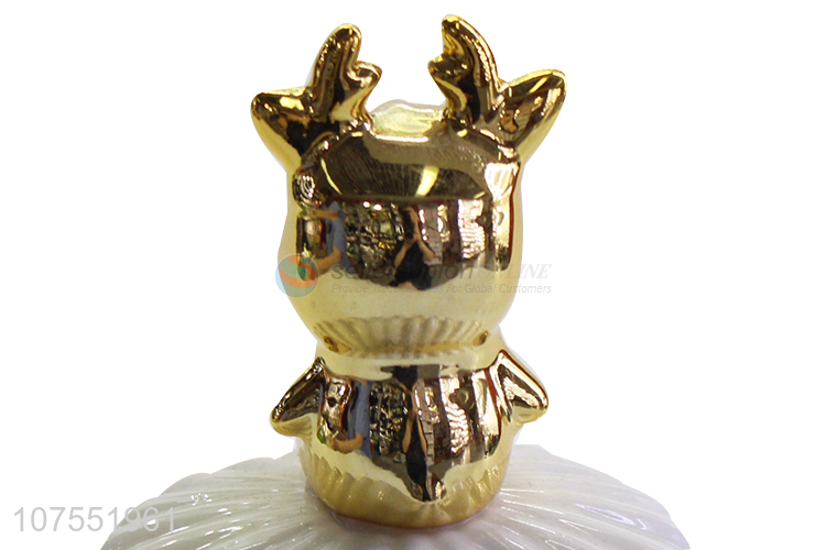Lowest Price White Ceramic Storage Jar With Gold Deer Decoration Lid