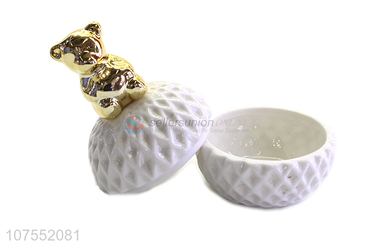 Contracted Design Ceramic Storage Jar With Gold Bear Ceramic Lid