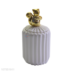 Suitable Price Ceramic Storage Jar With Gold Squirrel Ceramic Lid