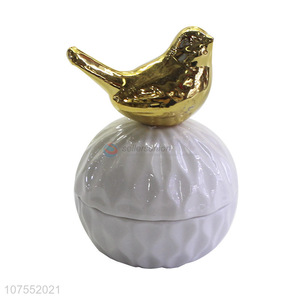 Good Price Ceramic Storage Jar With Gold Bird Ceramic Lid