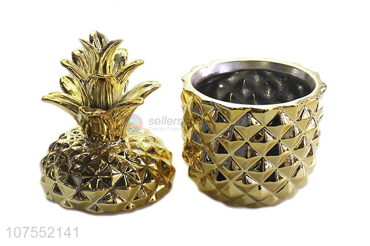 High Quality Exquisite Decoration Pineapple Shape Ceramic Ornaments With Lid