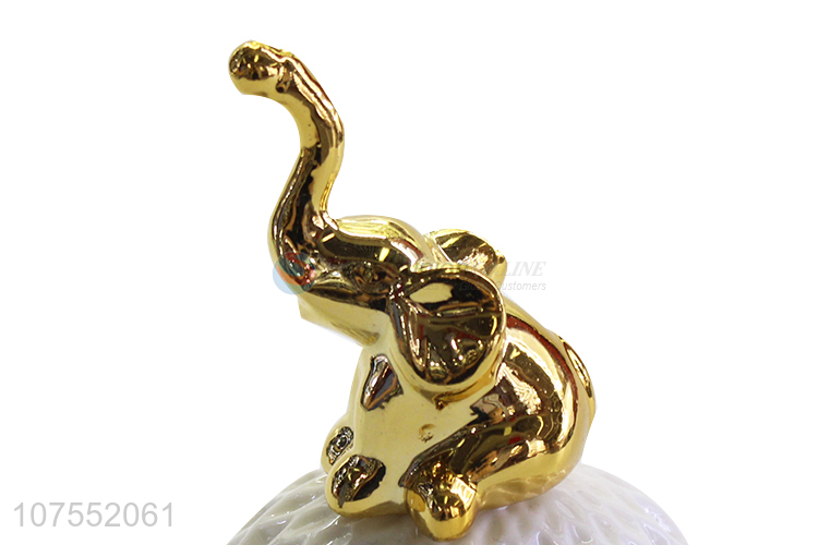 Factory Sell Ceramic Storage Jar With Gold Elephant Ceramic Lid