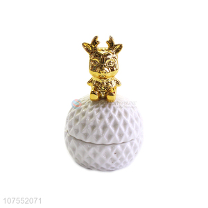 Premium Quality Ceramic Storage Jar With Gold Deer Ceramic Lid