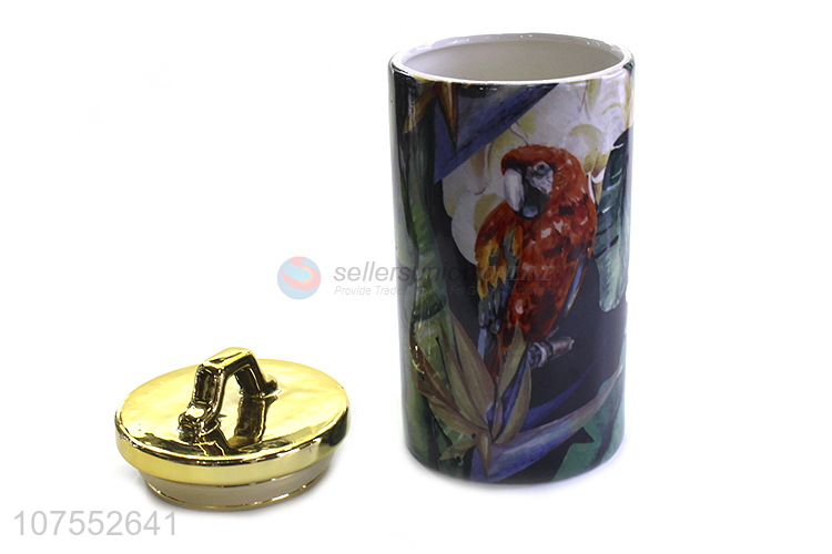 New Product Exquisite Pattern Ceramic Storage Jar With Gold Lid