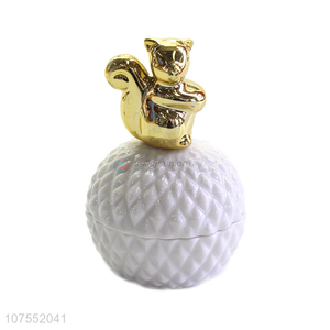 New Product Ceramic Storage Jar With Gold Squirrel Ceramic Lid