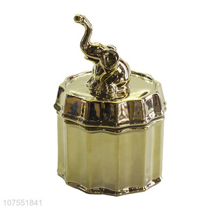 Wholesale Price Gold Ceramic Storage Jar With Elephant Decoration Ceramic Lid