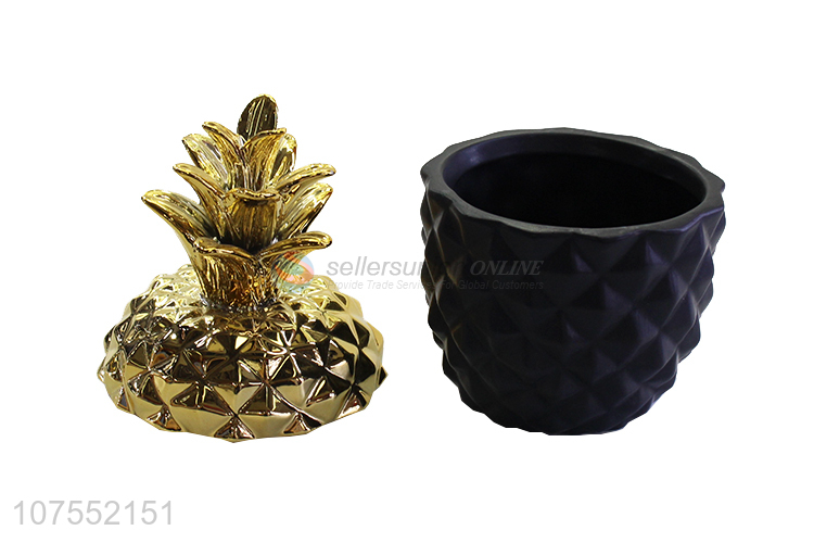 Hot Style Exquisite Home Decoration Pineapple Shape Ceramic Ornaments With Lid