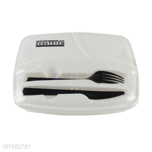 Good quality reusable food grade plastic lunch box with dinner knife & fork