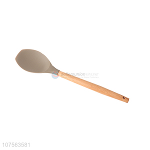 China factory natural wooden handle food grade silicone salad spoon