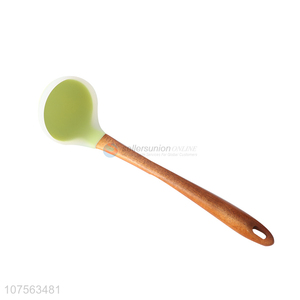 Promotional kichen translucence silicone soup ladle with wooden handle