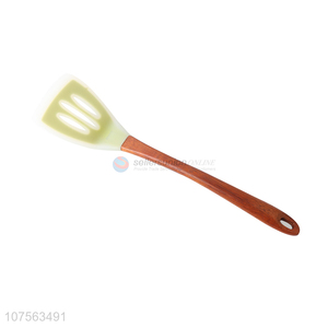 Good quality cooking tools translucence silicone slotted shovel with wooden handle
