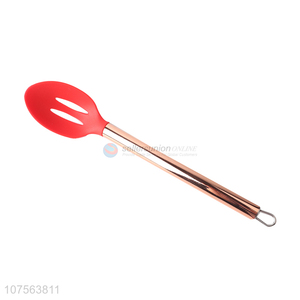 Custom kitchenware silicone slotted spoon with gold stainless steel handle