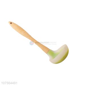 New Design Silicone Soup Ladle With Wooden Handle