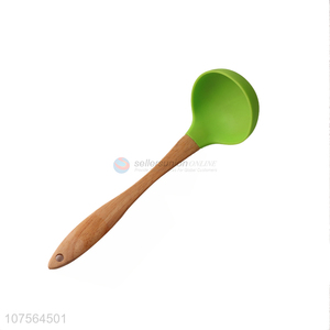 Hot Sale Green Silicone Soup Ladle With Wooden Handle