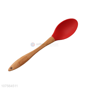 Factory Wholesale Silicone Cooking Spoon With Wooden Handle