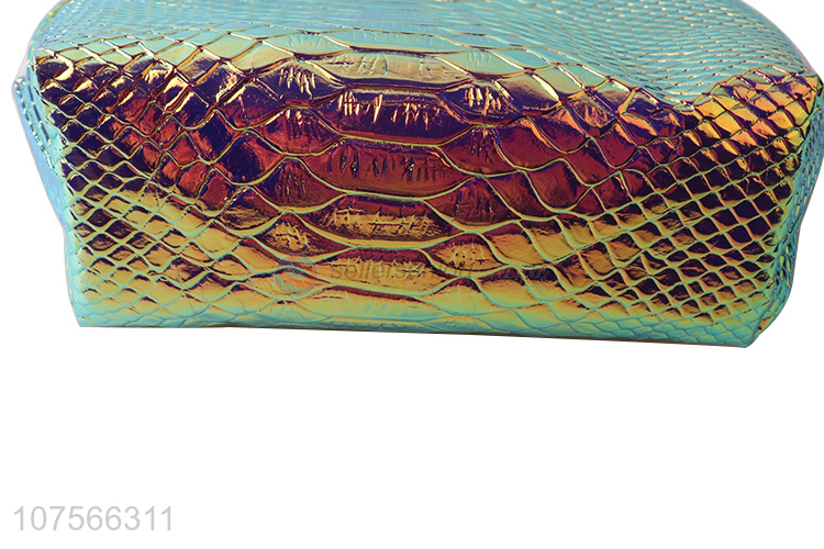 Hot selling colored-plating alligator texture pu leather makeup bag cosmetic bag