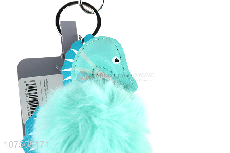 Low price fashion sea horse key chains plush key chain fur ball pendants