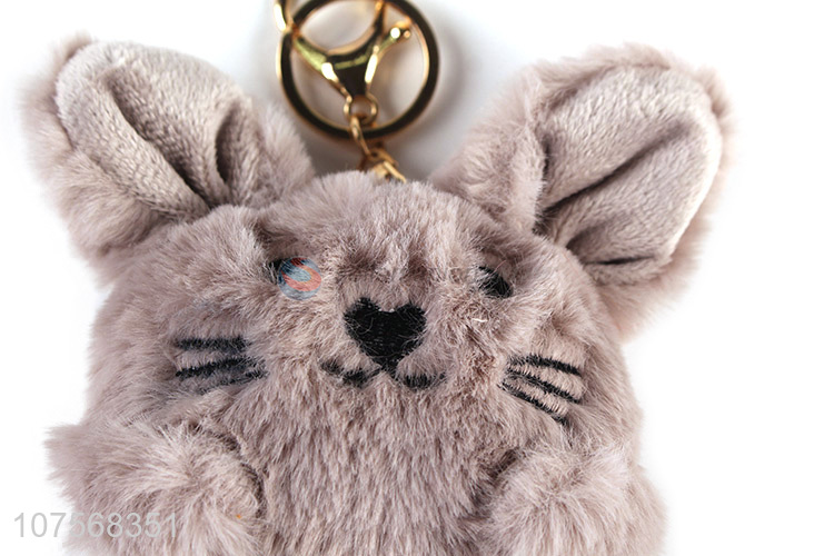 Hot selling faux fur pom pom key chain bag charm fluffy mouse keyring