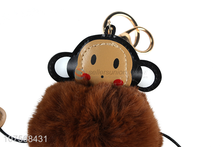 New design fluffy moneky key chain fluffy faux fur ball bag pendants