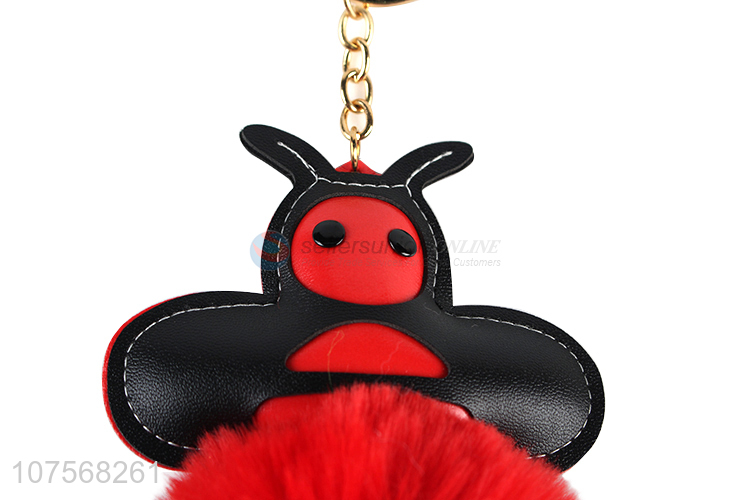 Hot sale bee hair ball key chain faux fur ball bag pendants
