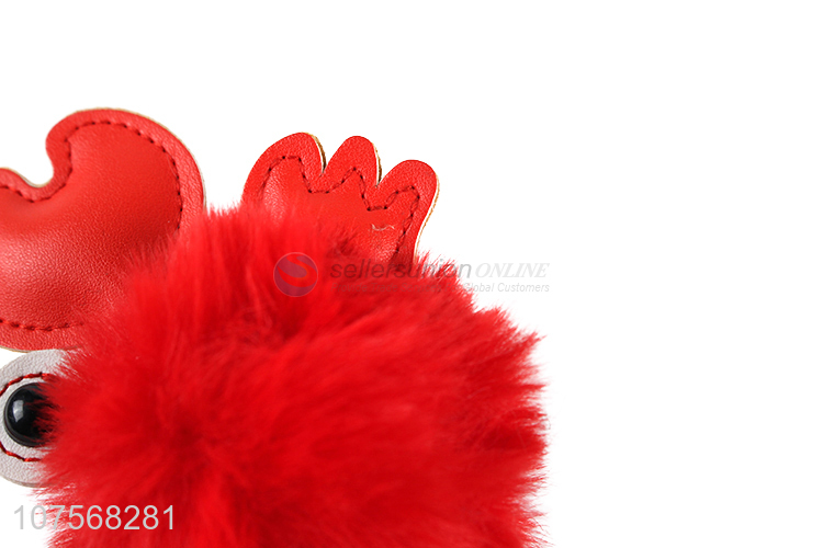 High quality faux fur pom pom key chain bag charm fluffy crab keyring