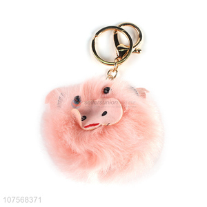 Bottom price fluffy piggy key chain fluffy faux fur ball bag pendants