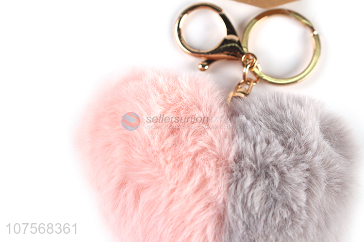 China factory fashion heart key chains plush key chain fur ball pendants