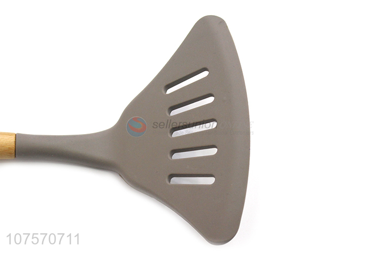 New Kitchenware Silicone Slotted Turner Spatula With Bamboo Handle