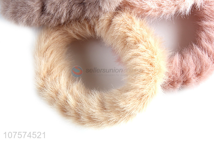 Good quality Korean style fluffy faux fur hair bands elastic ponytail holder