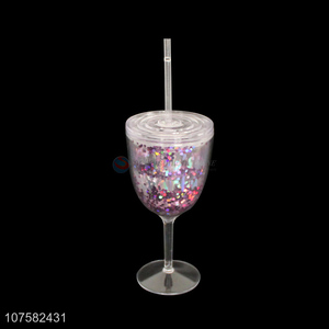 Cool Design Sequins Goblet Shape Water Cup With Straw