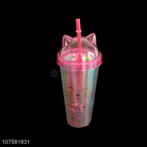 Cartoon Cat Design Straw Cup Colorful Drinking Cup