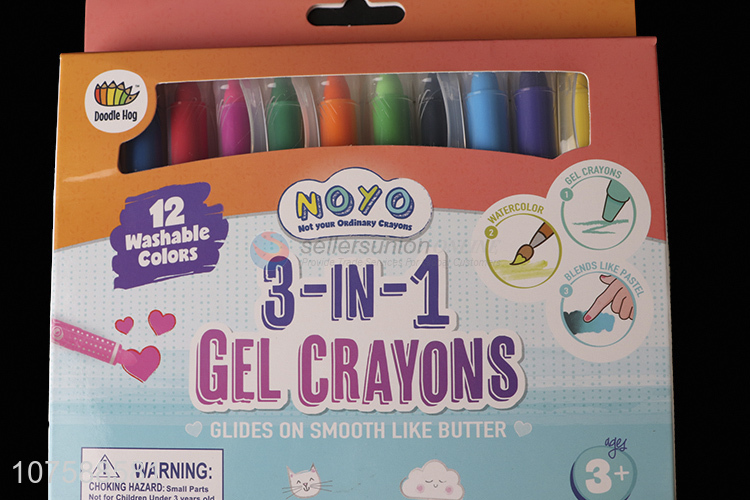 Competitive Price 12 Colors 3 In 1 Washable Gel Crayons