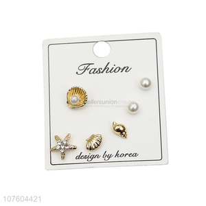 Hot selling cute seashell <em>ear</em> stud set artificial pearl <em>ear</em> <em>studs</em>